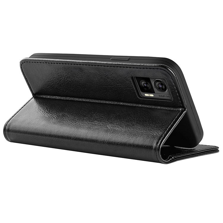 For Motorola Edge 30 Neo 5G / Edge 30 Lite Folding Stand PU Leather Flip Case Crazy Horse Texture Wallet Style Magnetic Closure Folio Phone Cover - Black
