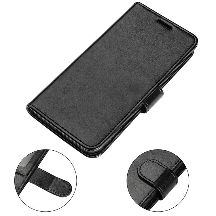 For Motorola Edge 30 Neo 5G / Edge 30 Lite Folding Stand PU Leather Flip Case Crazy Horse Texture Wallet Style Magnetic Closure Folio Phone Cover - Black