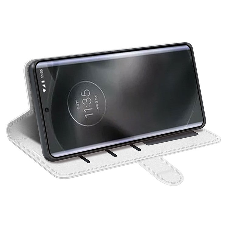 For Motorola Edge 30 Neo 5G / Edge 30 Lite Folding Stand PU Leather Flip Case Crazy Horse Texture Wallet Style Magnetic Closure Folio Phone Cover - White