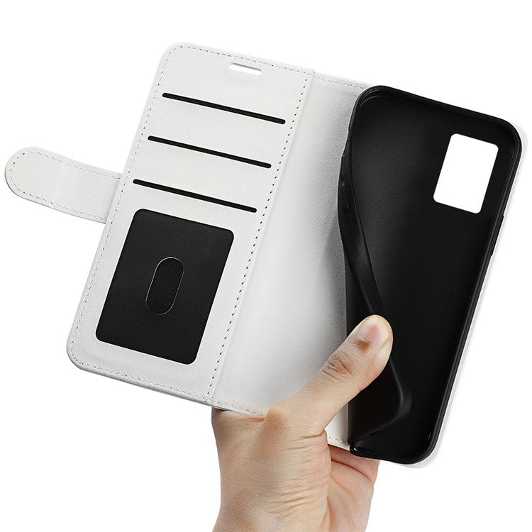 For Motorola Edge 30 Neo 5G / Edge 30 Lite Folding Stand PU Leather Flip Case Crazy Horse Texture Wallet Style Magnetic Closure Folio Phone Cover - White