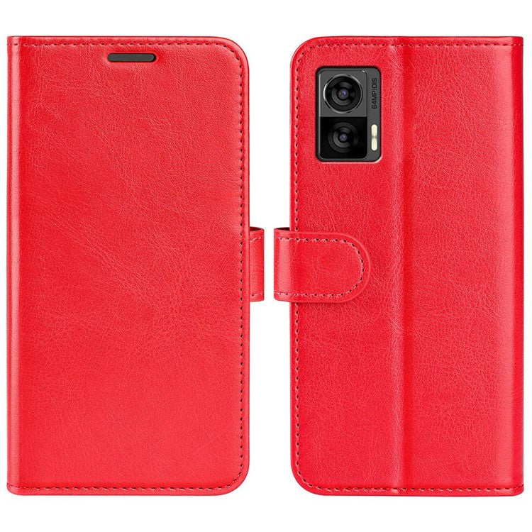 For Motorola Edge 30 Neo 5G / Edge 30 Lite Folding Stand PU Leather Flip Case Crazy Horse Texture Wallet Style Magnetic Closure Folio Phone Cover - Red