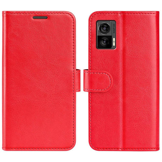 For Motorola Edge 30 Neo 5G / Edge 30 Lite Folding Stand PU Leather Flip Case Crazy Horse Texture Wallet Style Magnetic Closure Folio Phone Cover - Red