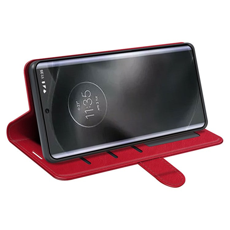 For Motorola Edge 30 Neo 5G / Edge 30 Lite Folding Stand PU Leather Flip Case Crazy Horse Texture Wallet Style Magnetic Closure Folio Phone Cover - Red
