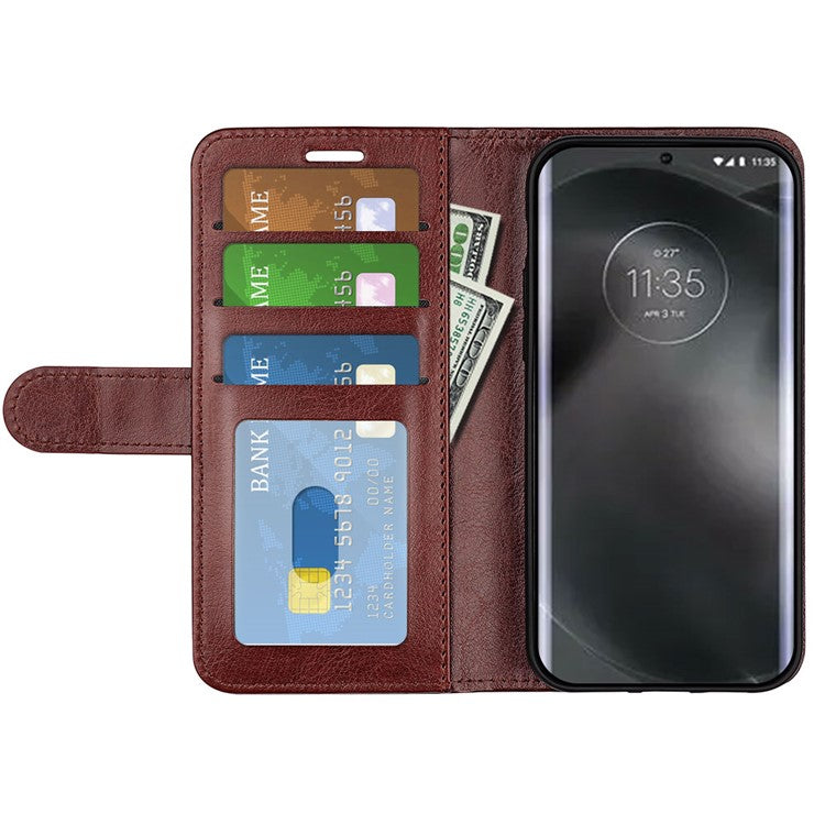 For Motorola Edge 30 Neo 5G / Edge 30 Lite Folding Stand PU Leather Flip Case Crazy Horse Texture Wallet Style Magnetic Closure Folio Phone Cover - Brown