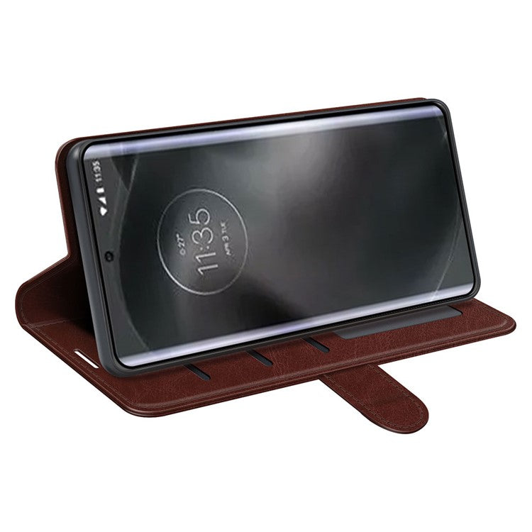 For Motorola Edge 30 Neo 5G / Edge 30 Lite Folding Stand PU Leather Flip Case Crazy Horse Texture Wallet Style Magnetic Closure Folio Phone Cover - Brown