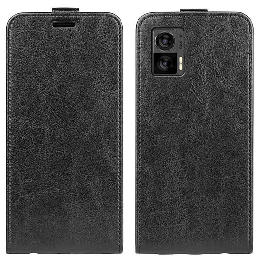 For Motorola Edge 30 Neo 5G / Edge 30 Lite PU Leather Vertical Flip Phone Case Crazy Horse Texture Card Holder Dual Magnetic Clasp Protective Cover - Black