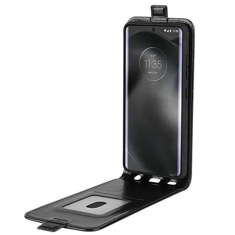 For Motorola Edge 30 Neo 5G / Edge 30 Lite PU Leather Vertical Flip Phone Case Crazy Horse Texture Card Holder Dual Magnetic Clasp Protective Cover - Black
