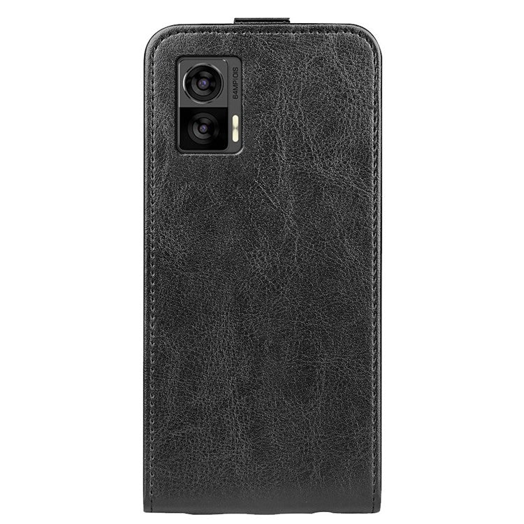 For Motorola Edge 30 Neo 5G / Edge 30 Lite PU Leather Vertical Flip Phone Case Crazy Horse Texture Card Holder Dual Magnetic Clasp Protective Cover - Black