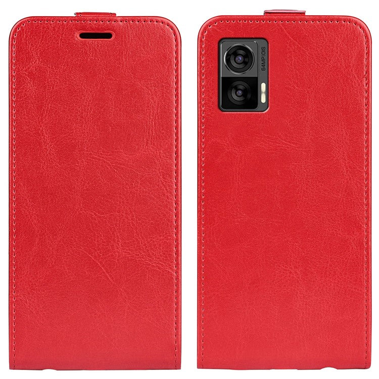 For Motorola Edge 30 Neo 5G / Edge 30 Lite PU Leather Vertical Flip Phone Case Crazy Horse Texture Card Holder Dual Magnetic Clasp Protective Cover - Red