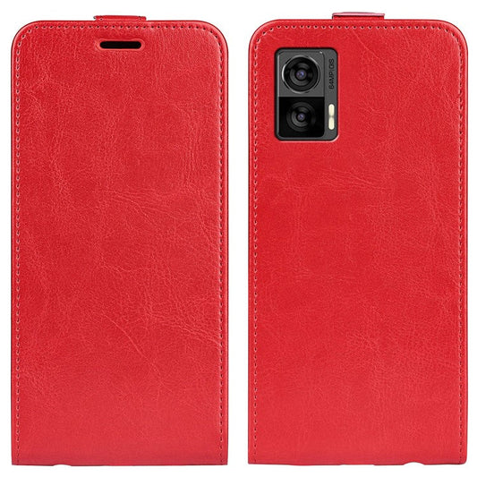 For Motorola Edge 30 Neo 5G / Edge 30 Lite PU Leather Vertical Flip Phone Case Crazy Horse Texture Card Holder Dual Magnetic Clasp Protective Cover - Red