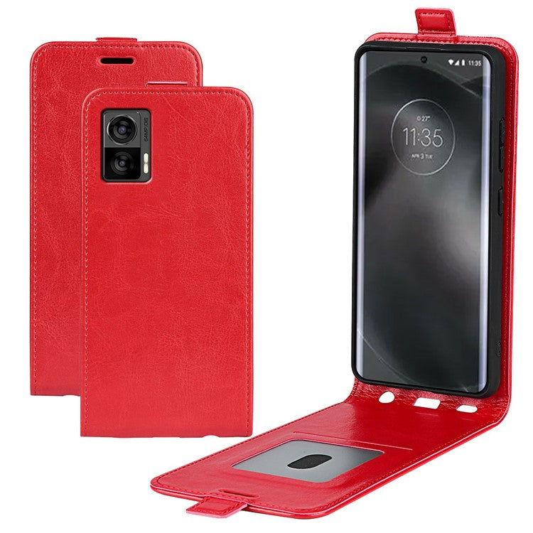 For Motorola Edge 30 Neo 5G / Edge 30 Lite PU Leather Vertical Flip Phone Case Crazy Horse Texture Card Holder Dual Magnetic Clasp Protective Cover - Red