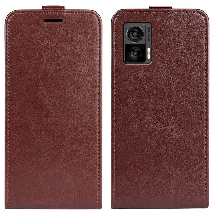 For Motorola Edge 30 Neo 5G / Edge 30 Lite PU Leather Vertical Flip Phone Case Crazy Horse Texture Card Holder Dual Magnetic Clasp Protective Cover - Brown