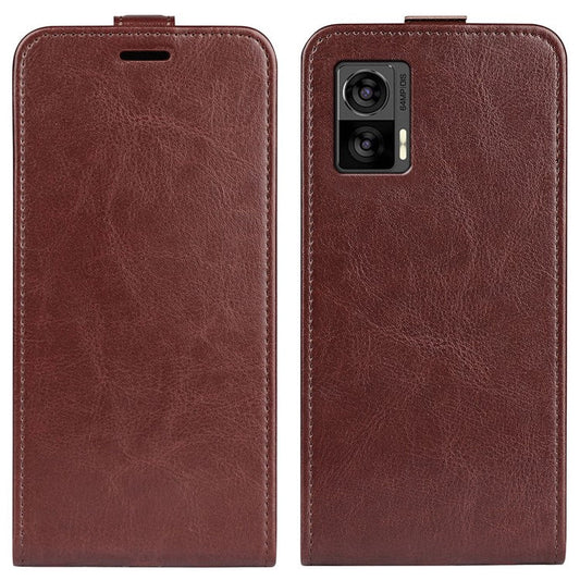 For Motorola Edge 30 Neo 5G / Edge 30 Lite PU Leather Vertical Flip Phone Case Crazy Horse Texture Card Holder Dual Magnetic Clasp Protective Cover - Brown