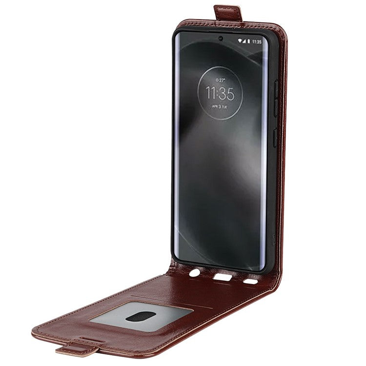 For Motorola Edge 30 Neo 5G / Edge 30 Lite PU Leather Vertical Flip Phone Case Crazy Horse Texture Card Holder Dual Magnetic Clasp Protective Cover - Brown