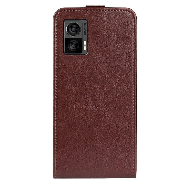 For Motorola Edge 30 Neo 5G / Edge 30 Lite PU Leather Vertical Flip Phone Case Crazy Horse Texture Card Holder Dual Magnetic Clasp Protective Cover - Brown