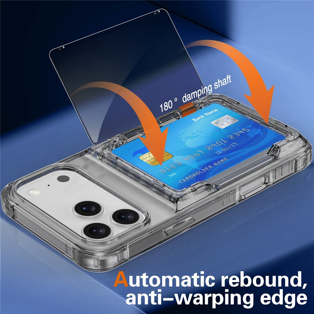 For iPhone 17 Pro Max Clear Case PC + TPU Phone Cover Card Holder Kickstand - Transparent Black