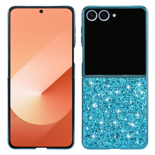 For Samsung Galaxy Z Flip7 5G Case PC Sparkling Glitter Phone Back Cover - Blue