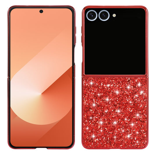 For Samsung Galaxy Z Flip7 5G Case PC Sparkling Glitter Phone Back Cover - Red