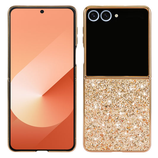 For Samsung Galaxy Z Flip7 5G Case PC Sparkling Glitter Phone Back Cover - Gold