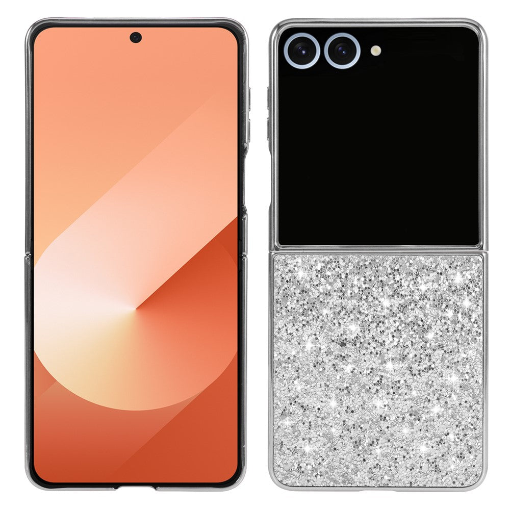 For Samsung Galaxy Z Flip7 5G Case PC Sparkling Glitter Phone Back Cover - Silver