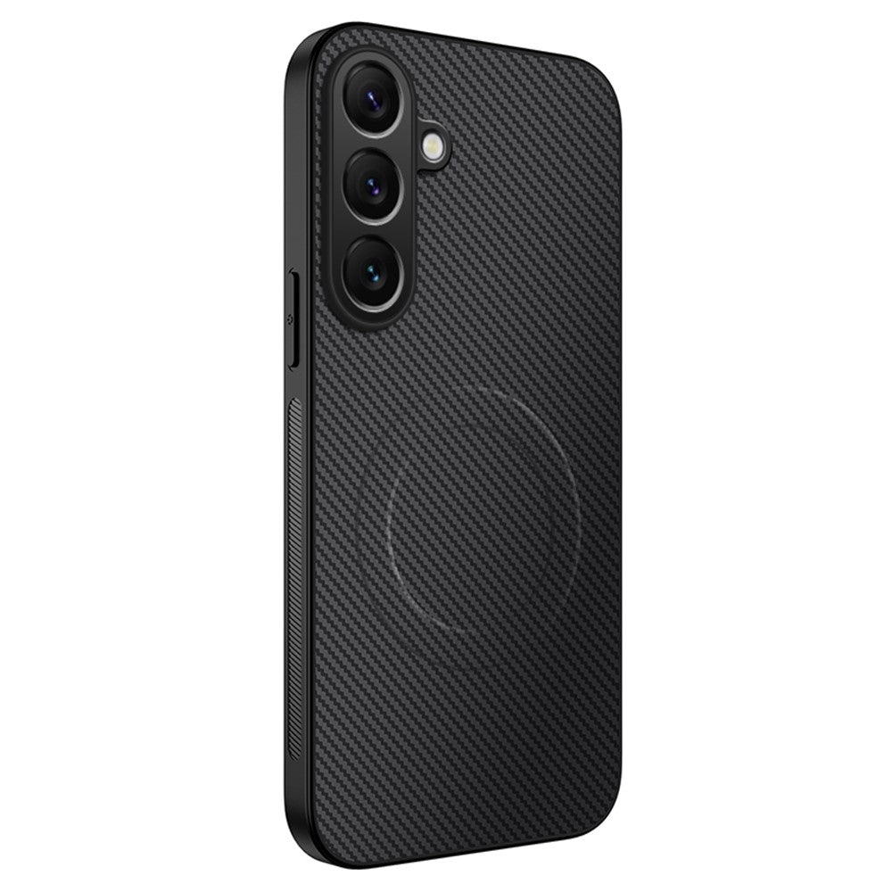 For Samsung Galaxy A17 5G / A26 5G Case Compatible with MagSafe WANLONFENG TQ Series Carbon Fiber Texture PC TPU Phone Cover - Black