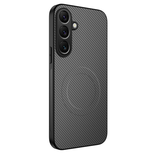 For Samsung Galaxy A17 5G / A26 5G Case Compatible with MagSafe WANLONFENG TQ Series Carbon Fiber Texture PC TPU Phone Cover - Grey