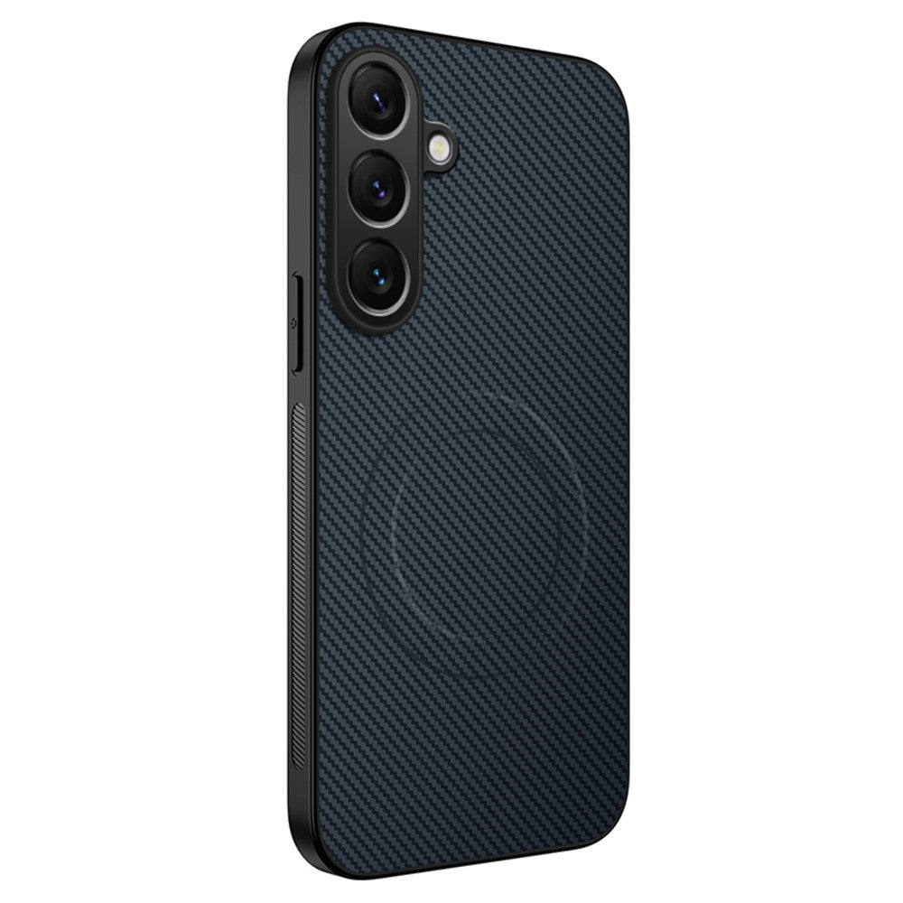 For Samsung Galaxy A17 5G / A26 5G Case Compatible with MagSafe WANLONFENG TQ Series Carbon Fiber Texture PC TPU Phone Cover - Sapphire