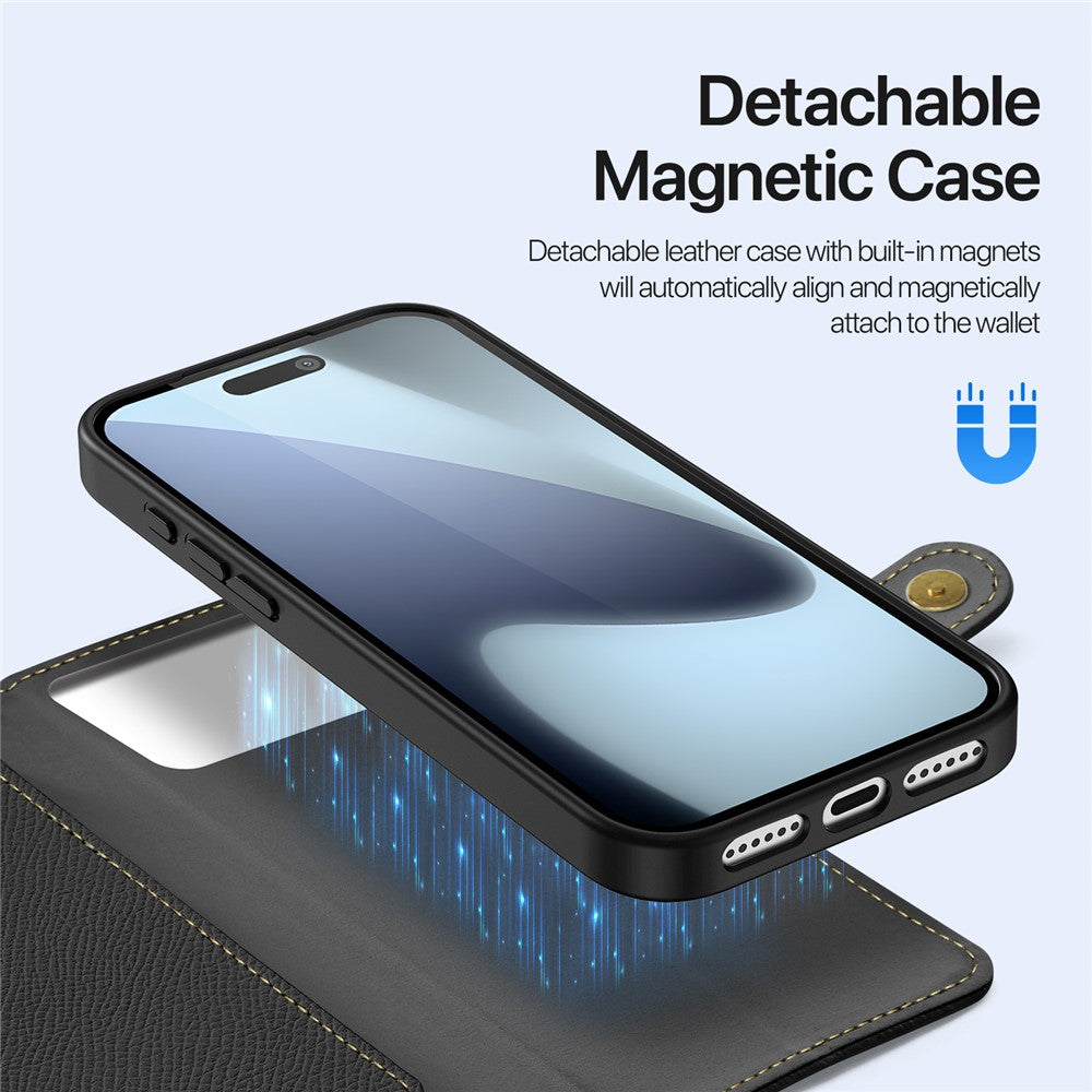For iPhone 17 Pro Max Case DUX DUCIS Lawa Series Detachable Magnetic Cowhide Leather Cover Zipper Wallet - Black