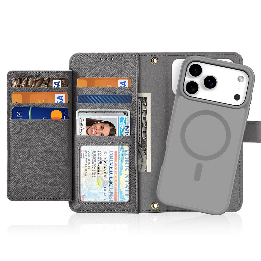 For iPhone 17 Pro Max Case DUX DUCIS Lawa Series Detachable Magnetic Cowhide Leather Cover Zipper Wallet - Grey