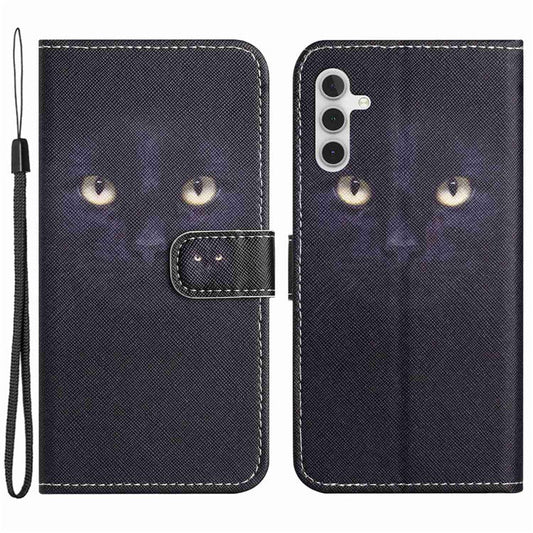 For Samsung Galaxy A14 5G / A14 4G Cross Texture PU Leather Phone Cover 3D Pattern Printing Stand Wallet Shockproof Case - Cat's Eye