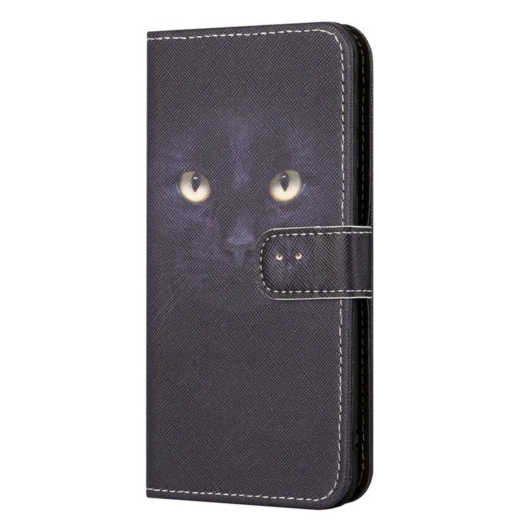 For Samsung Galaxy A14 5G / A14 4G Cross Texture PU Leather Phone Cover 3D Pattern Printing Stand Wallet Shockproof Case - Cat's Eye