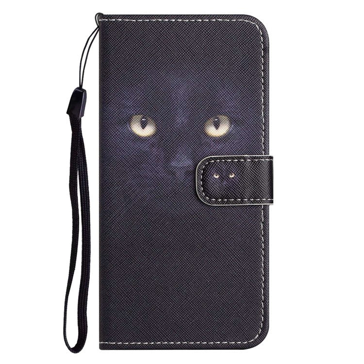 For Samsung Galaxy A14 5G / A14 4G Cross Texture PU Leather Phone Cover 3D Pattern Printing Stand Wallet Shockproof Case - Cat's Eye
