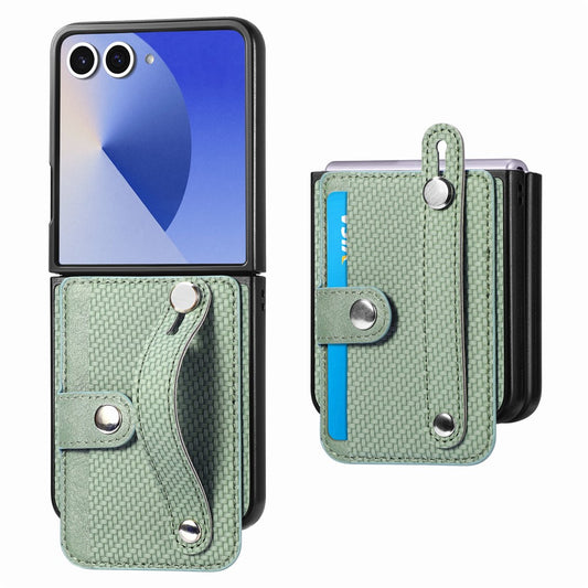 For Samsung Galaxy Z Flip7 5G Case Carbon Fiber Texture Leather Phone Back Cover with Card Holder - Green