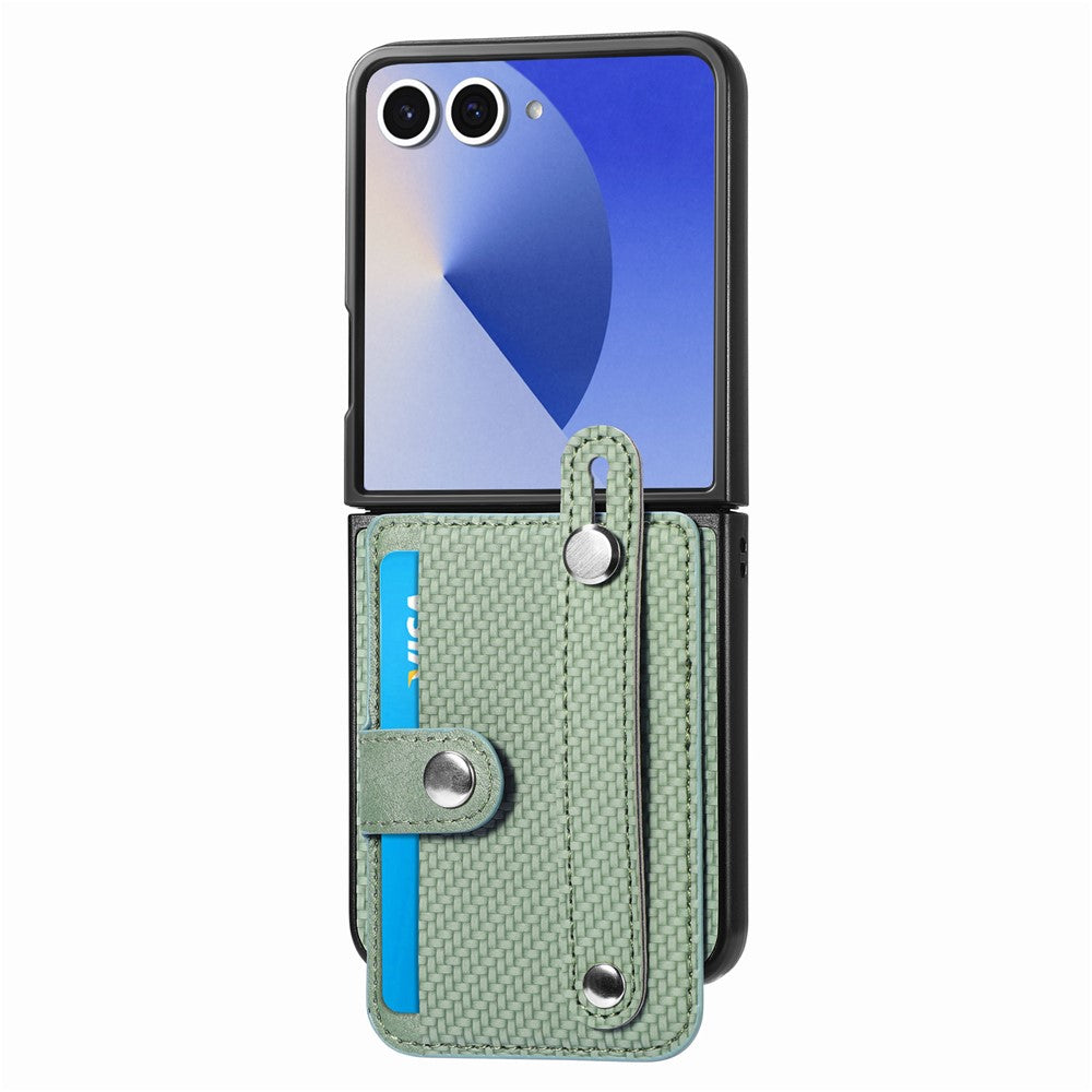 For Samsung Galaxy Z Flip7 5G Case Carbon Fiber Texture Leather Phone Back Cover with Card Holder - Green