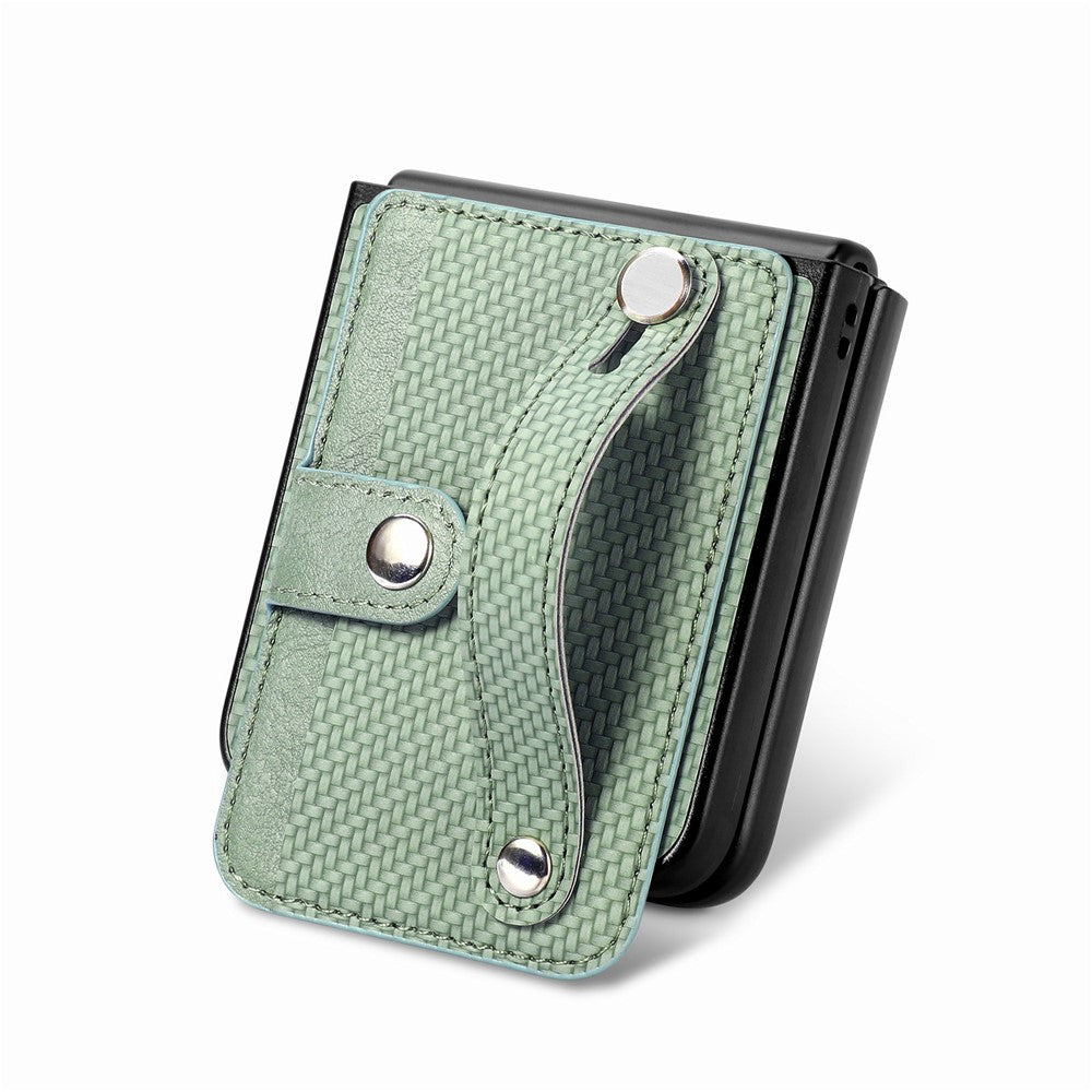 For Samsung Galaxy Z Flip7 5G Case Carbon Fiber Texture Leather Phone Back Cover with Card Holder - Green