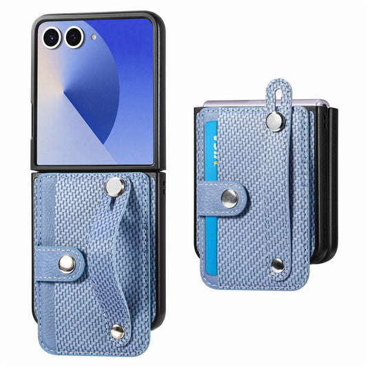 For Samsung Galaxy Z Flip7 5G Case Carbon Fiber Texture Leather Phone Back Cover with Card Holder - Blue