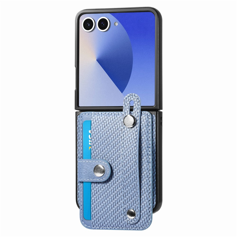 For Samsung Galaxy Z Flip7 5G Case Carbon Fiber Texture Leather Phone Back Cover with Card Holder - Blue