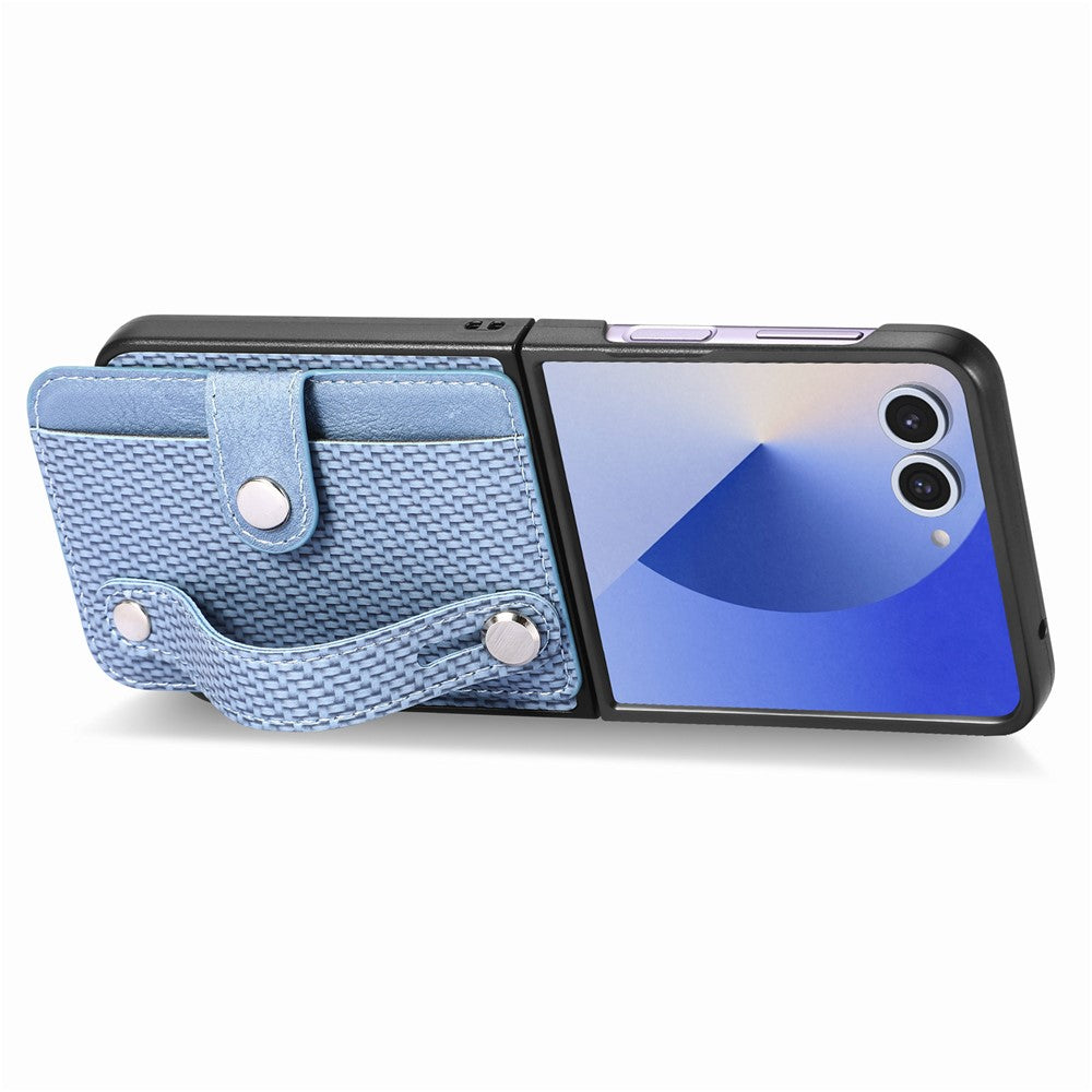 For Samsung Galaxy Z Flip7 5G Case Carbon Fiber Texture Leather Phone Back Cover with Card Holder - Blue
