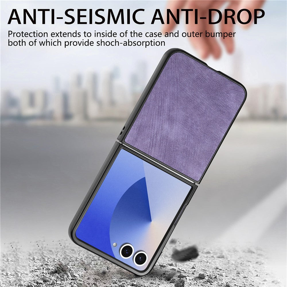 For Samsung Galaxy Z Flip7 5G Case Shockproof Slim Retro Leather Phone Back Cover - Purple