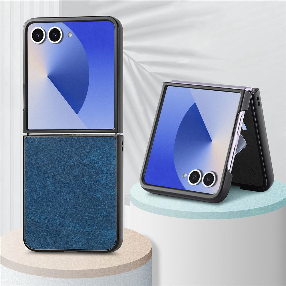 For Samsung Galaxy Z Flip7 5G Case Shockproof Slim Retro Leather Phone Back Cover - Blue