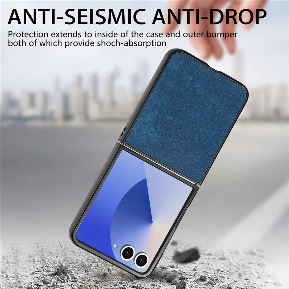 For Samsung Galaxy Z Flip7 5G Case Shockproof Slim Retro Leather Phone Back Cover - Blue