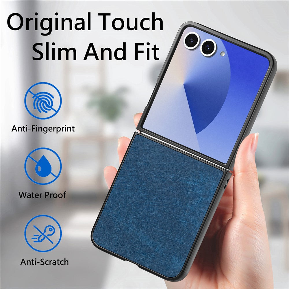 For Samsung Galaxy Z Flip7 5G Case Shockproof Slim Retro Leather Phone Back Cover - Blue