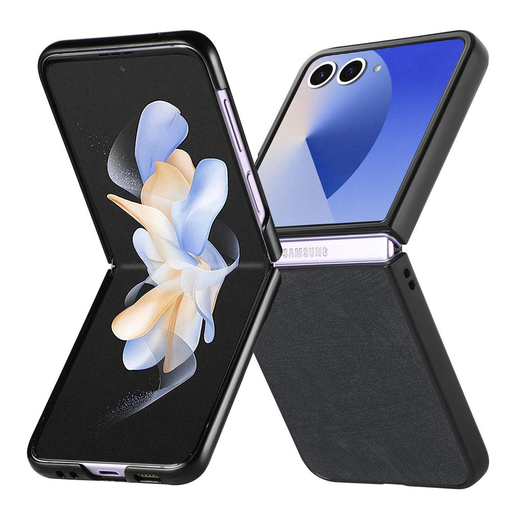 For Samsung Galaxy Z Flip7 5G Case Shockproof Slim Retro Leather Phone Back Cover - Black