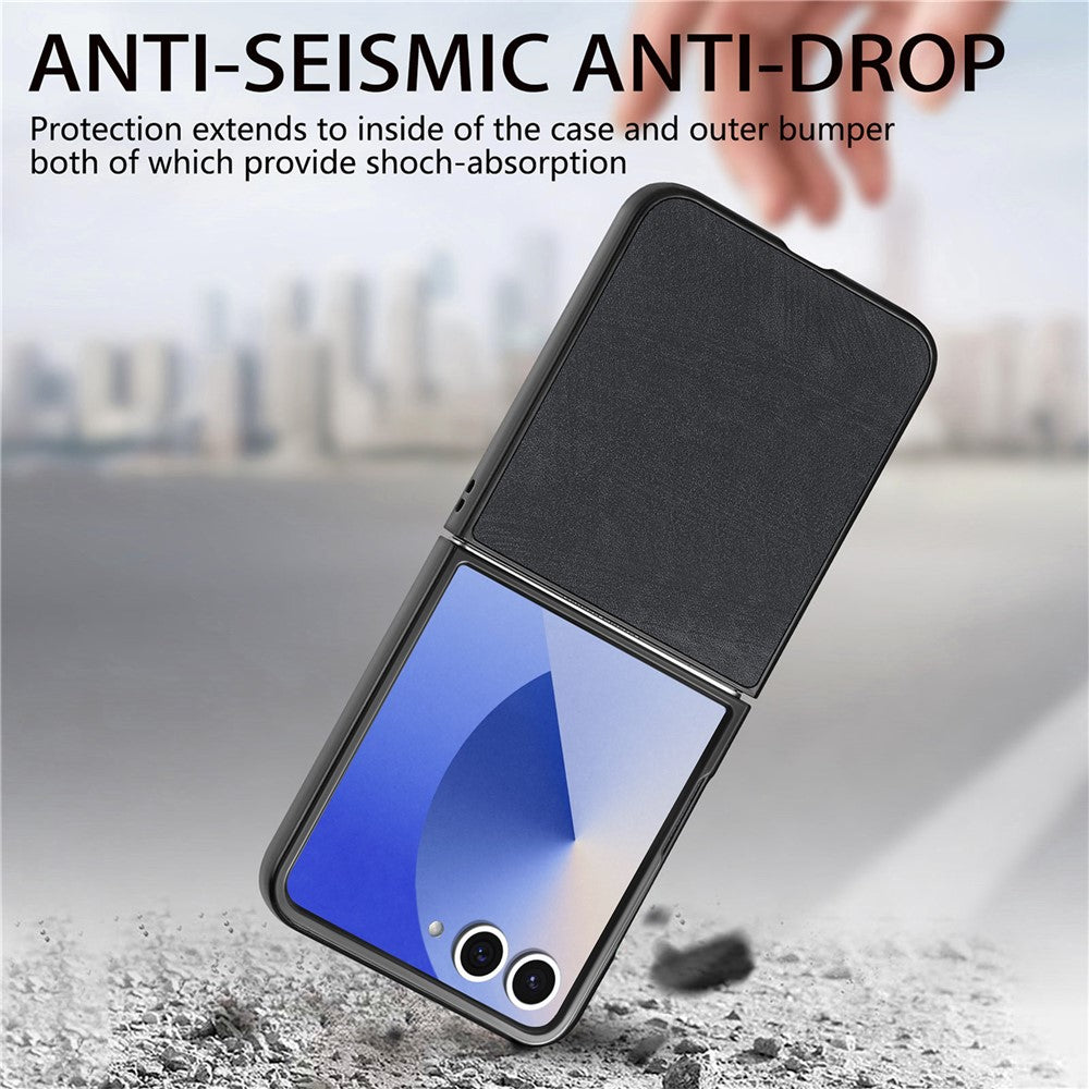For Samsung Galaxy Z Flip7 5G Case Shockproof Slim Retro Leather Phone Back Cover - Black