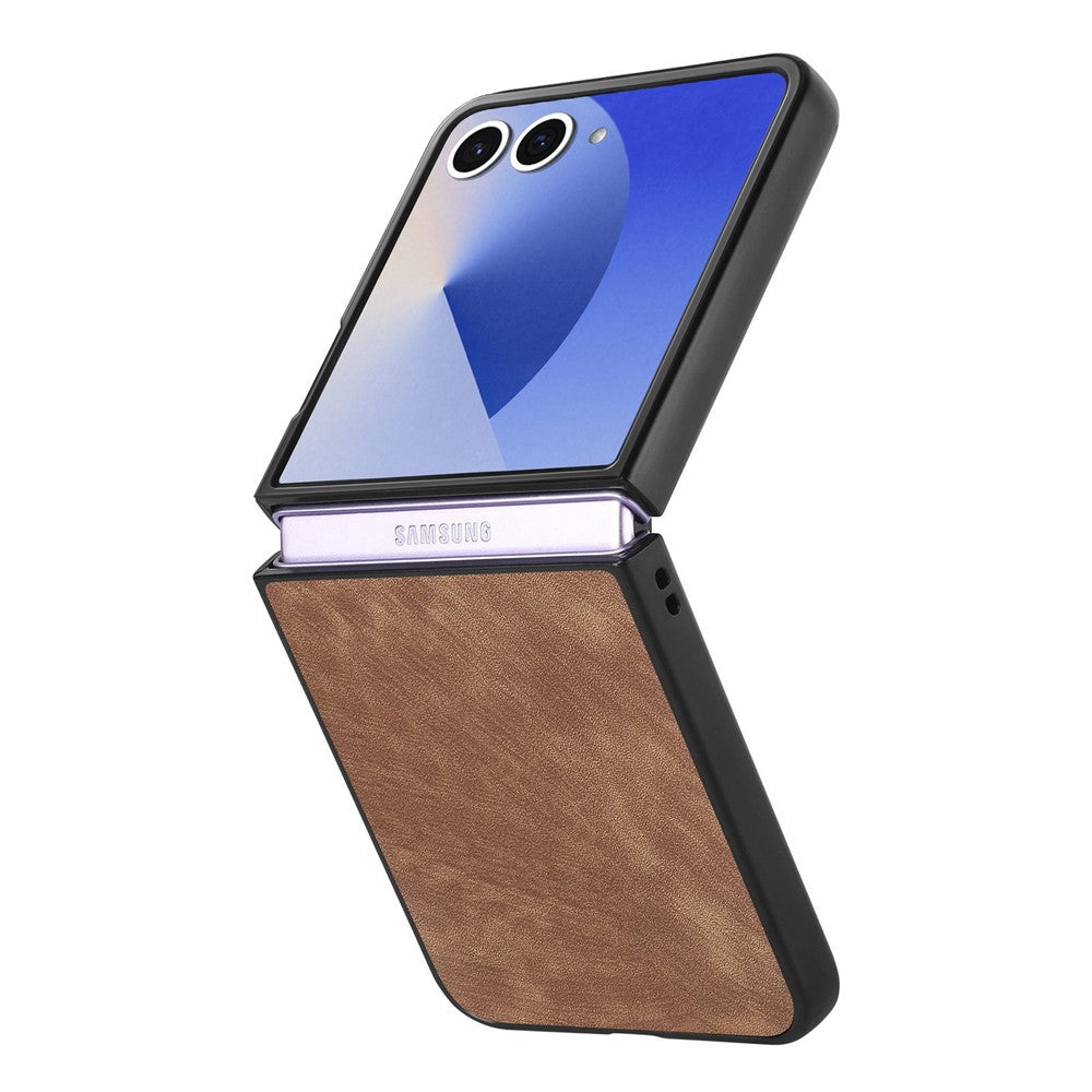 For Samsung Galaxy Z Flip7 5G Case Shockproof Slim Retro Leather Phone Back Cover - Brown