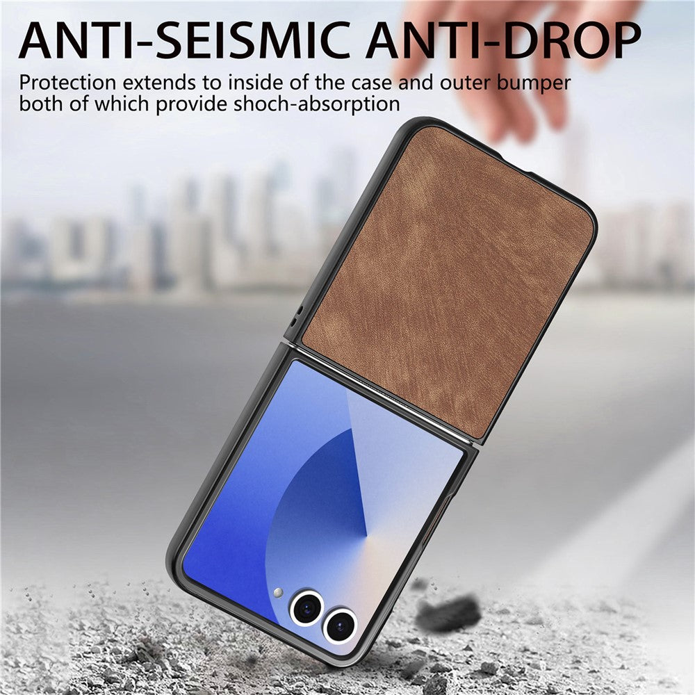 For Samsung Galaxy Z Flip7 5G Case Shockproof Slim Retro Leather Phone Back Cover - Brown