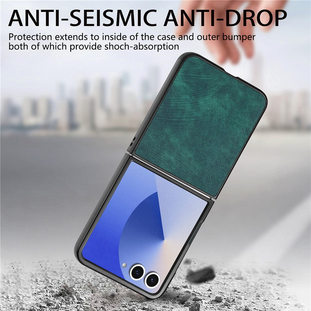 For Samsung Galaxy Z Flip7 5G Case Shockproof Slim Retro Leather Phone Back Cover - Green