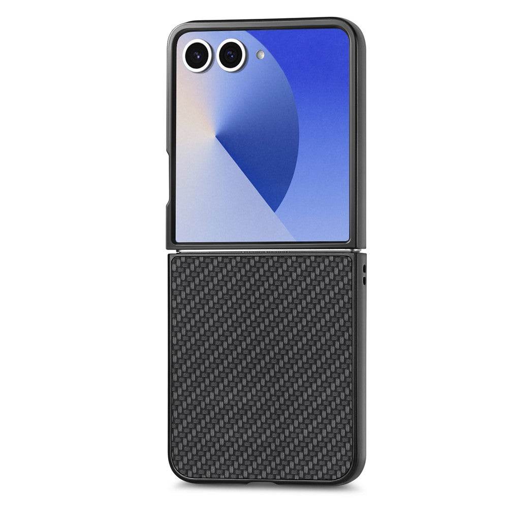 For Samsung Galaxy Z Flip7 5G Case Carbon Fiber Texture PU+PC+TPU Phone Back Cover - Black