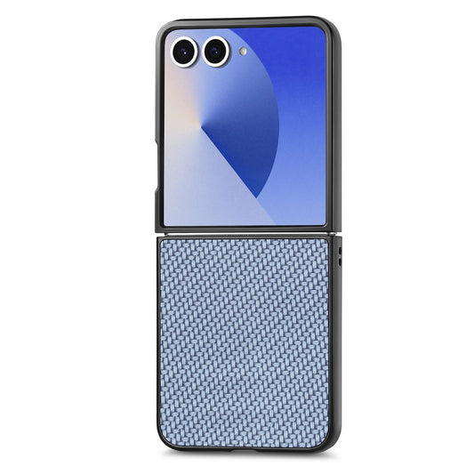 For Samsung Galaxy Z Flip7 5G Case Carbon Fiber Texture PU+PC+TPU Phone Back Cover - Blue