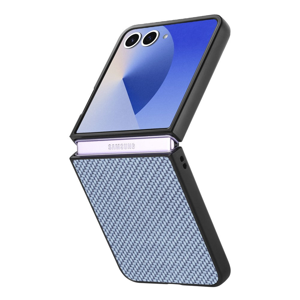 For Samsung Galaxy Z Flip7 5G Case Carbon Fiber Texture PU+PC+TPU Phone Back Cover - Blue
